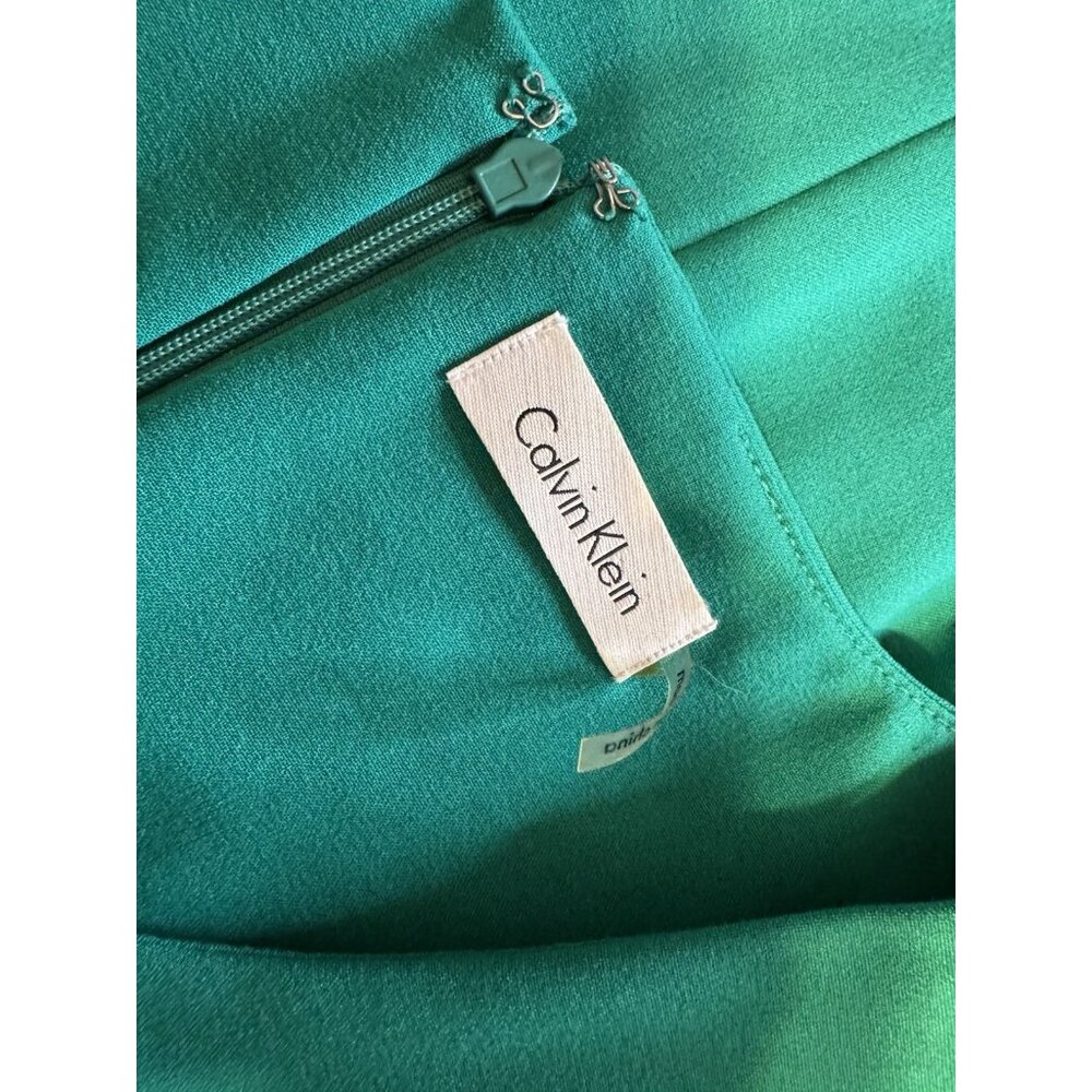 Calvin Klein Sheath Dress 6 Green Starburst Stretch Sleeveless Career - Picture 7 of 9